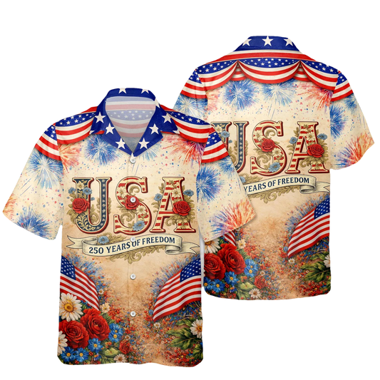 USA 250 Years of Freedom Hawaiian Shirt For Independence Day 2026, 250th Anniversary Gift Moonbestprint