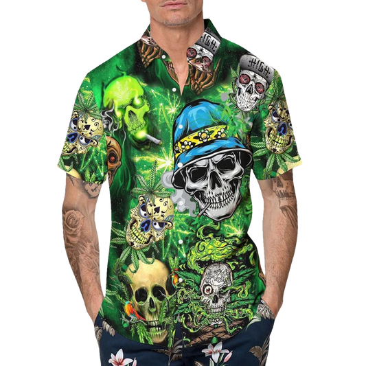 Gangster Weed Badass Skull Hawaiian Shirt, Hawaiian Button Up Shirt, Tropical Shirts For Men Moonbestprint