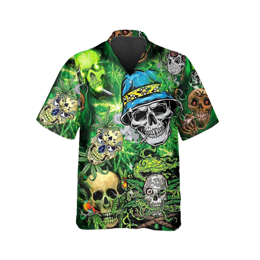 Gangster Weed Badass Skull Hawaiian Shirt, Hawaiian Button Up Shirt, Tropical Shirts For Men Moonbestprint