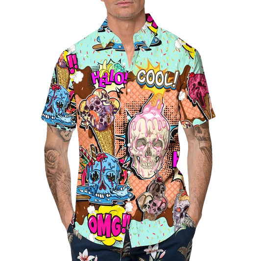 Halo Cool Skull Hawaiian Shirt, Hawaiian Button Up Shirt, Tropical Shirts For Men Moonbestprint