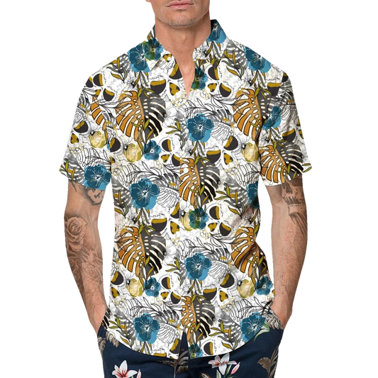 Pattern Happy Summer Skull Hawaiian Shirt, Hawaiian Button Up Shirt, Tropical Shirts For Men Moonbestprint