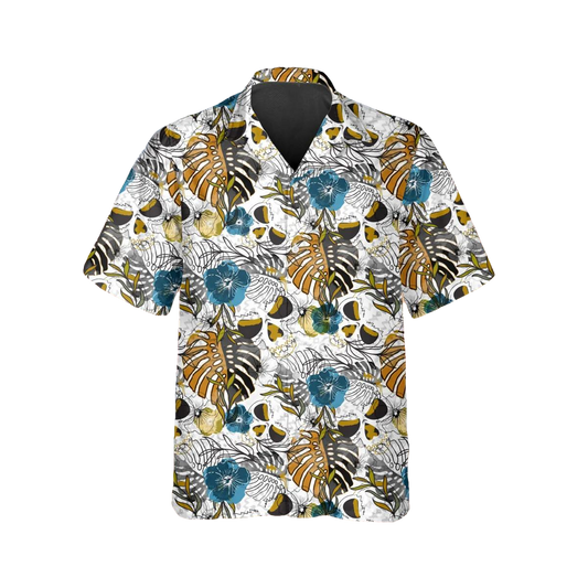 Pattern Happy Summer Skull Hawaiian Shirt, Hawaiian Button Up Shirt, Tropical Shirts For Men Moonbestprint