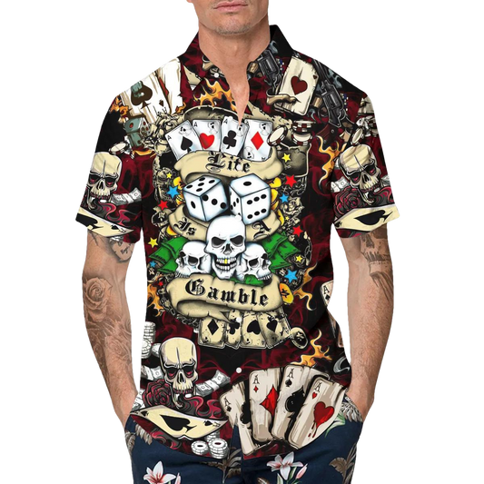 Lucky Dice Spades Gambling Skull Hawaiian Shirt, Hawaiian Button Up Shirt, Tropical Shirts For Men Moonbestprint