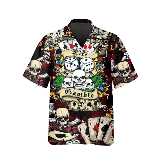 Lucky Dice Spades Gambling Skull Hawaiian Shirt, Hawaiian Button Up Shirt, Tropical Shirts For Men Moonbestprint