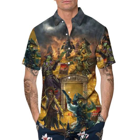 Pirate Captain Skull Hawaiian Shirt, Hawaiian Button Up Shirt, Tropical Shirts For Men Moonbestprint