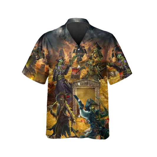 Pirate Captain Skull Hawaiian Shirt, Hawaiian Button Up Shirt, Tropical Shirts For Men Moonbestprint