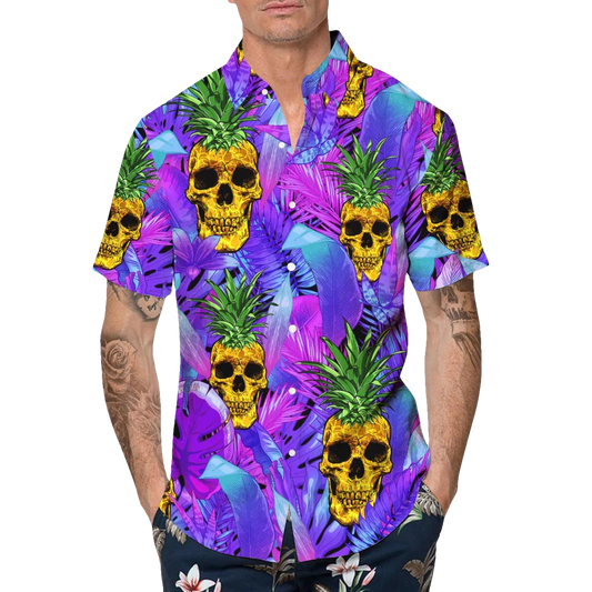 Purple Pineapple Skull Hawaiian Shirt, Hawaiian Button Up Shirt, Tropical Shirts For Men Moonbestprint