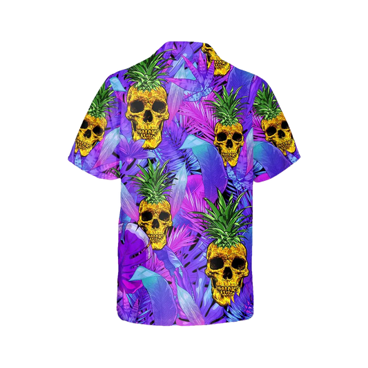 Purple Pineapple Skull Hawaiian Shirt, Hawaiian Button Up Shirt, Tropical Shirts For Men Moonbestprint