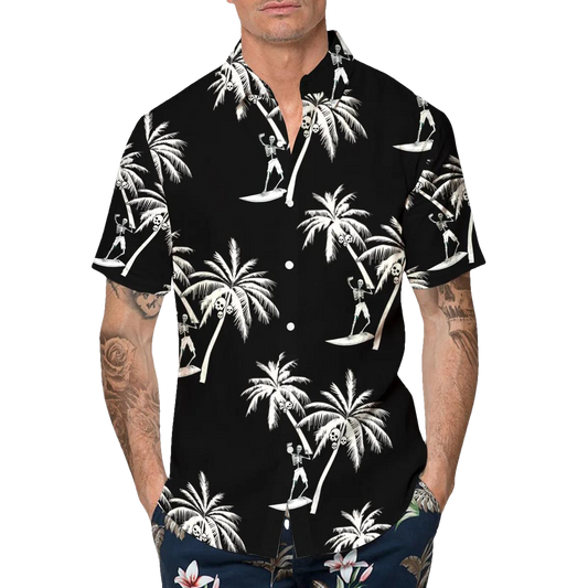Coconut Tree Skull Black Hawaiian Shirt, Hawaiian Button Up Shirt, Tropical Shirts For Men Moonbestprint