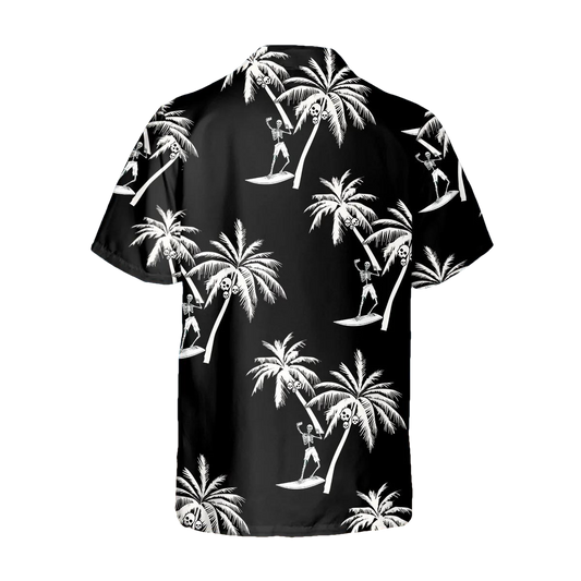 Coconut Tree Skull Black Hawaiian Shirt, Hawaiian Button Up Shirt, Tropical Shirts For Men Moonbestprint