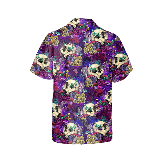 Colorful Mushroom Skull Hawaiian Shirt, Hawaiian Button Up Shirt, Tropical Shirts For Men Moonbestprint