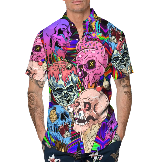 Cream Scary Skull Ghost Hawaiian Shirt, Hawaiian Button Up Shirt, Aloha Shirts Moonbestprint