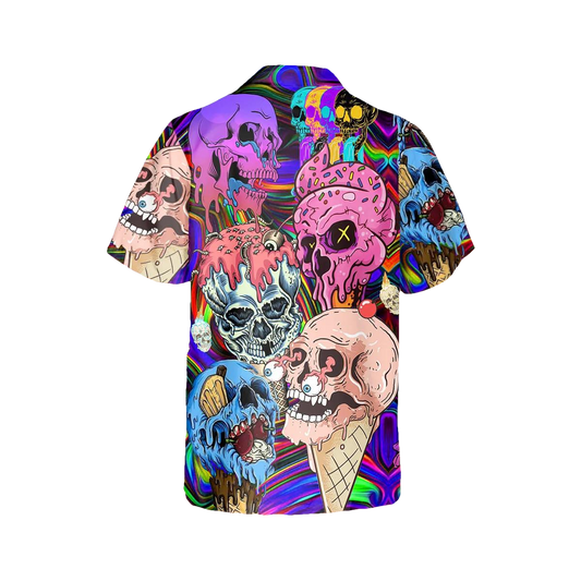 Cream Scary Skull Ghost Hawaiian Shirt, Hawaiian Button Up Shirt, Aloha Shirts Moonbestprint