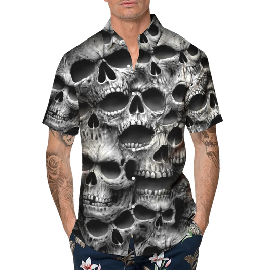 Dark Skull Pile Hawaiian Shirt, Hawaiian Button Up Shirt, Tropical Shirts For Men Moonbestprint