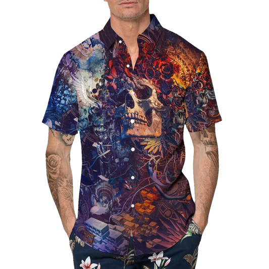 Floral Grateful Dead Skull Hawaiian Shirt, Hawaiian Button Up Shirt, Tropical Shirts For Men Moonbestprint