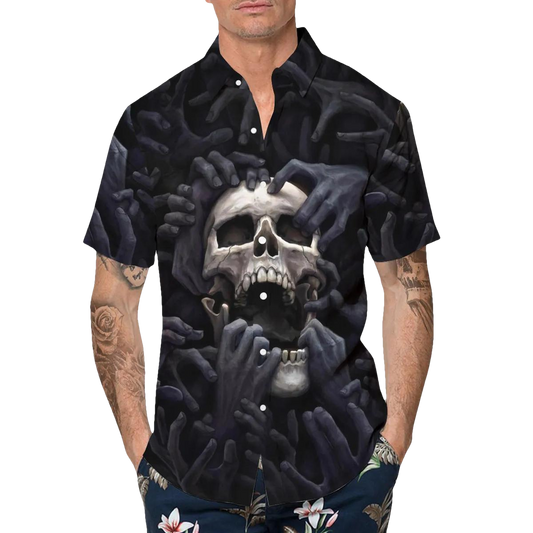 Horror Skull Nightmare Hawaiian Shirt, Hawaiian Button Up Shirt, Tropical Shirts For Men Moonbestprint