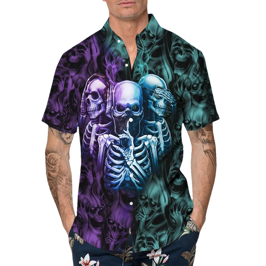 IDC IDK IDGAF Tribal Tattoos Skull Hawaiian Shirt, Hawaiian Button Up Shirt, Aloha Shirts Moonbestprint