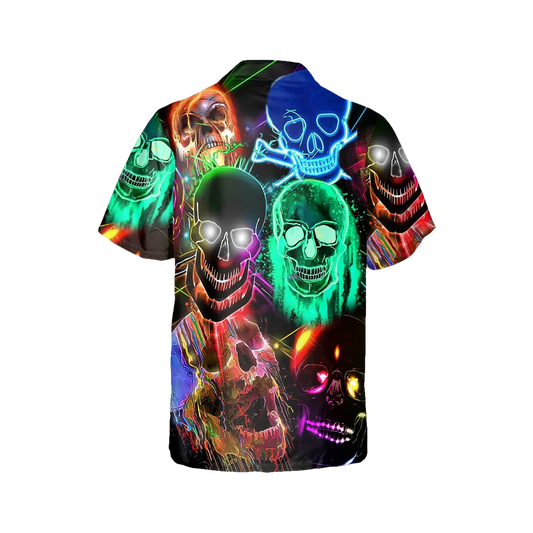 Neon Light Skull Hawaiian Shirt, Hawaiian Button Up Shirt, Tropical Shirts For Men Moonbestprint