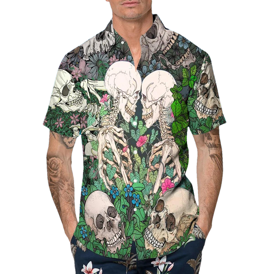 Love Till Death Couple Skull Hawaiian Shirt, Hawaiian Button Up Shirt, Tropical Shirts For Men Moonbestprint