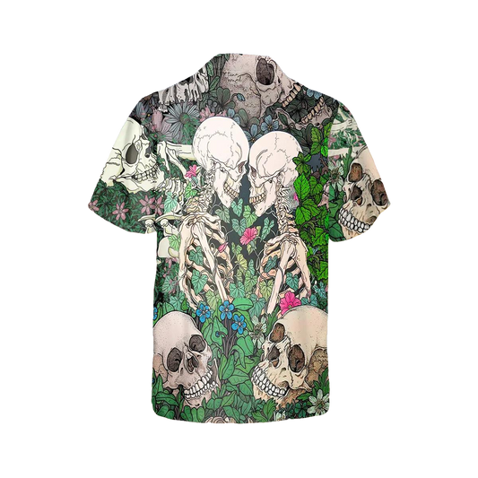 Love Till Death Couple Skull Hawaiian Shirt, Hawaiian Button Up Shirt, Tropical Shirts For Men Moonbestprint