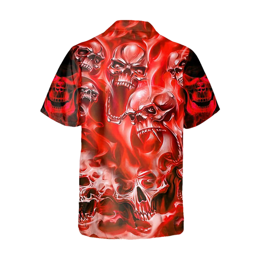 Red Skull Pile Personalized Hawaiian Shirt, Hawaiian Button Up Shirt, Tropical Shirts For Men Moonbestprint