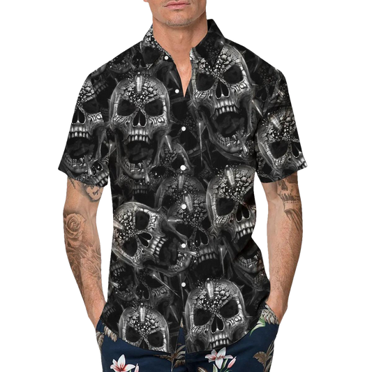 Scary Dark Skull Pile Hawaiian Shirt, Hawaiian Button Up Shirt, Tropical Shirts For Men Moonbestprint