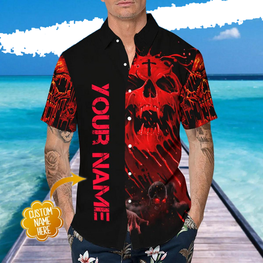 Scary Skull Screaming Personalized Hawaiian Shirt, Hawaiian Button Up Shirt, Tropical Shirts For Men Moonbestprint