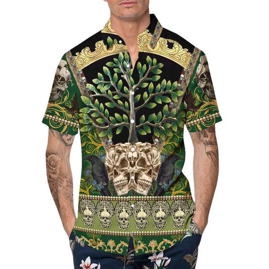 Skull Green Tree Hawaiian Shirt, Hawaiian Button Up Shirt, Aloha Shirts Moonbestprint