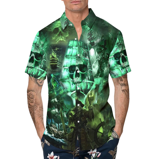 Skull Pirates Legend Hawaiian Shirt, Hawaiian Button Up Shirt, Tropical Shirts For Men Moonbestprint
