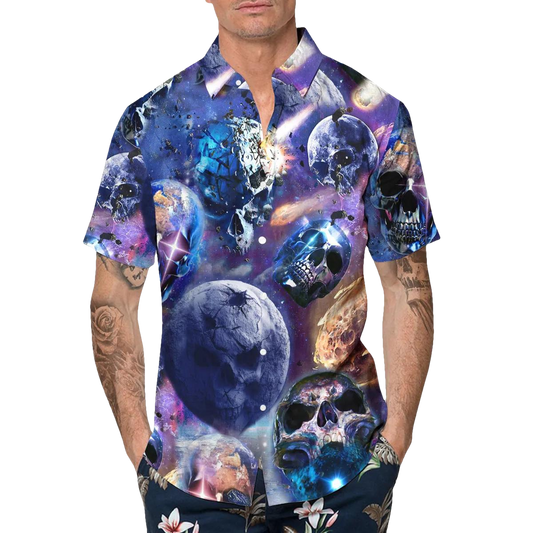 Skull Planet Galaxy Hawaiian Shirt, Hawaiian Button Up Shirt, Aloha Shirts Moonbestprint