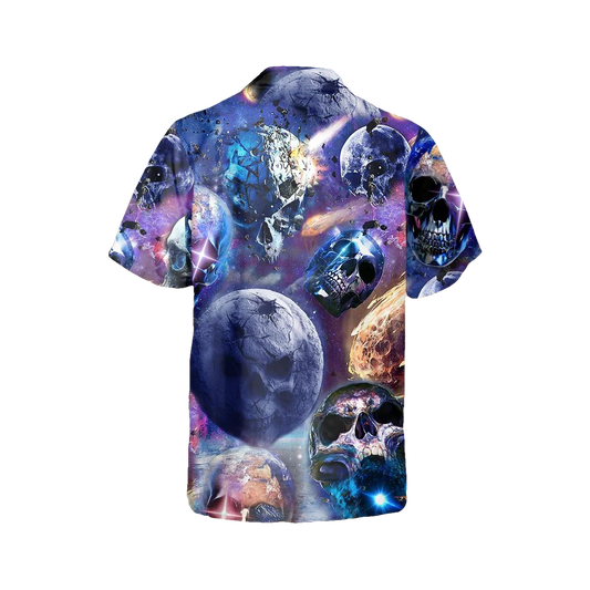 Skull Planet Galaxy Hawaiian Shirt, Hawaiian Button Up Shirt, Aloha Shirts Moonbestprint