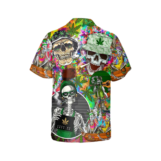 Stoner Smoking Skull Hawaiian Shirt, Hawaiian Button Up Shirt, Tropical Shirts For Men Moonbestprint