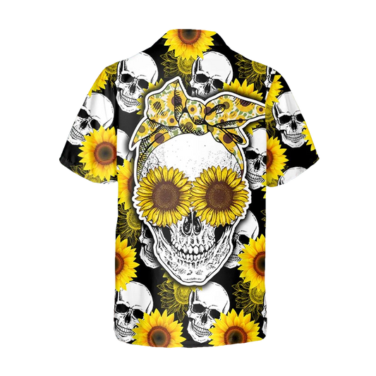 Sunflower Skull Hawaiian Shirt, Hawaiian Button Up Shirt, Tropical Shirts For Men Moonbestprint