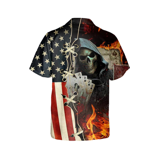 USA Poker Skull Hawaiian Shirt, Hawaiian Button Up Shirt, Aloha Shirts Moonbestprint