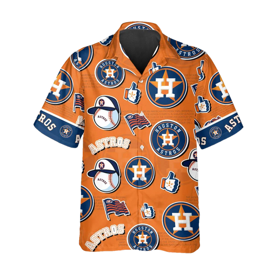 Pattern Logo Houston Astros Hawaiian Shirt, MLB Hawaiian Shirt Moonbestprint