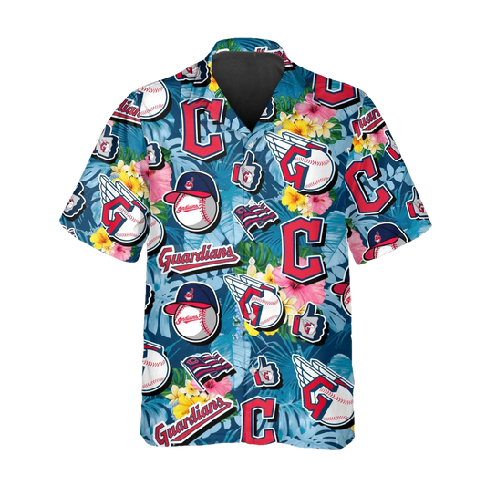 Pattern Logo Cleveland Guardians Hawaiian Shirt, MLB Hawaiian Shirt Moonbestprint