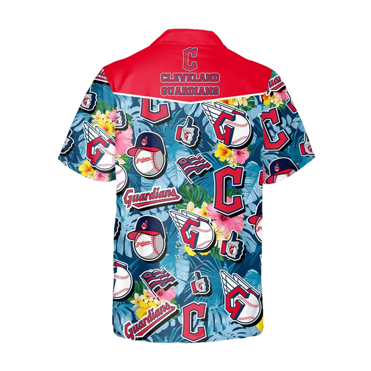 Pattern Logo Cleveland Guardians Hawaiian Shirt, MLB Hawaiian Shirt Moonbestprint