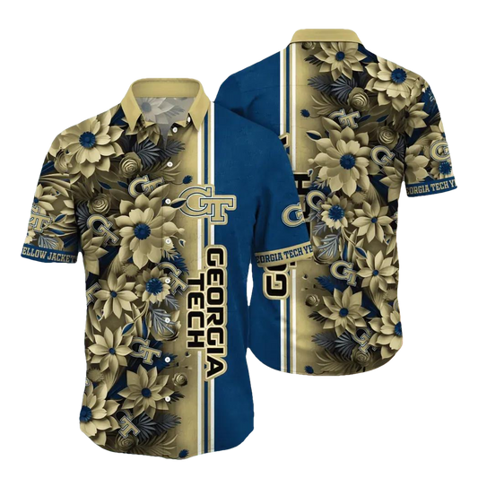 Georgia Tech Yellow Jackets NCAA Flower Aloha Hawaiian Shirt 3, NCAA Hawaiian Shirt Moonbestprint