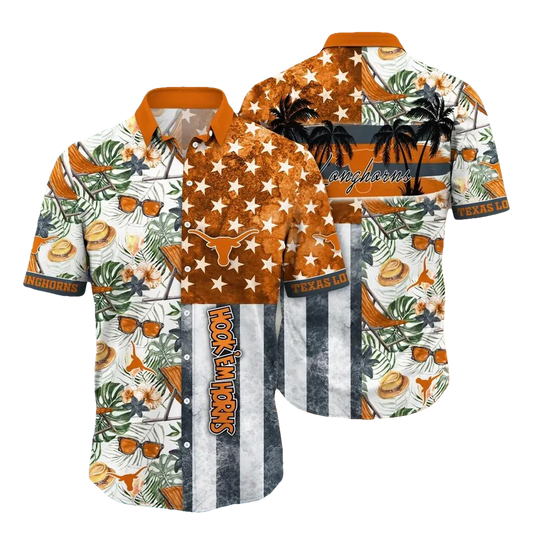 Texas Longhorns NCAA Flower Aloha Hawaiian Shirt 12, NCAA Hawaiian Shirt Moonbestprint