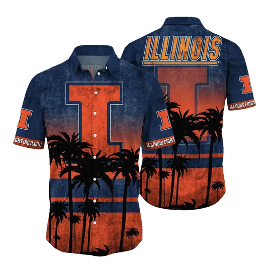 Illinois Fighting Illini Aloha Hawaiian Shirt, NCAA Hawaiian Shirt Moonbestprint
