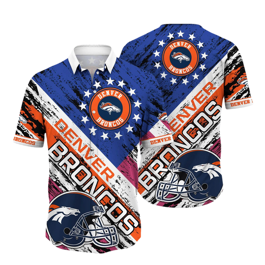 Denver Broncos NFL US Flag Pattern Hawaiian Shirt, NFL Hawaiian Shirt Moonbestprint