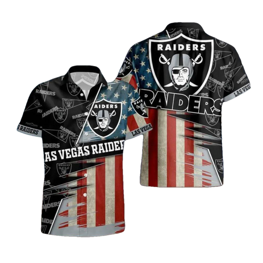 Las Vegas Raiders American Flag Logo Hawaiian Shirt, NFL Hawaiian Shirt Moonbestprint