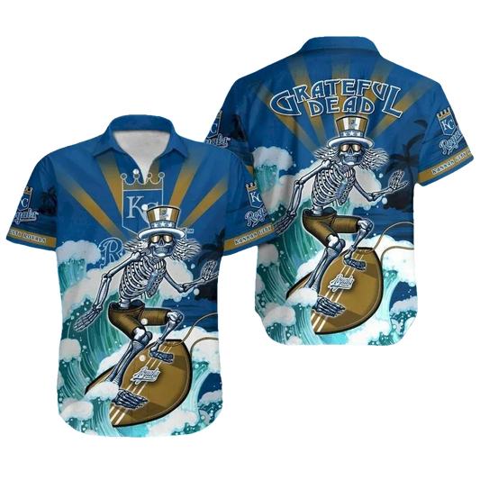 Kansas City Royals Grateful Dead Hawaiian Shirt, MLB Hawaiian Shirt Moonbestprint