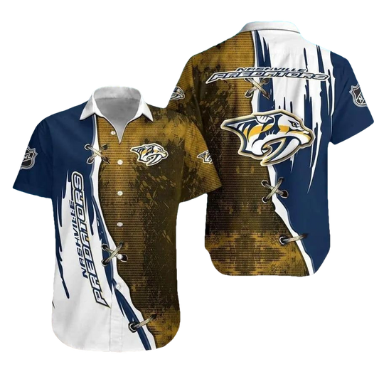 Nashville Predators Dark Yellow And Blue Hawaiian Shirt, NHL Hawaiian Shirt Moonbestprint