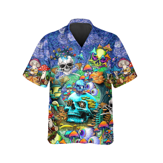 Colorful Psychedelic Trippy Skull Hawaiian Shirt, Hawaiian Button Up Shirt, Tropical Shirts For Men Moonbestprint