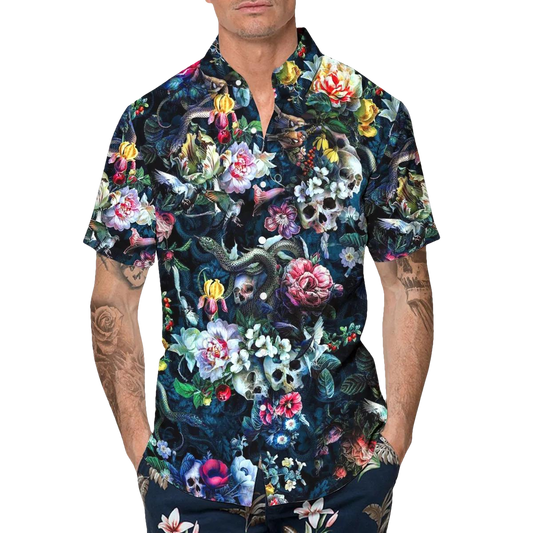 Floral Skull And Snakes Hawaiian Shirt, Hawaiian Button Up Shirt, Aloha Shirts Moonbestprint