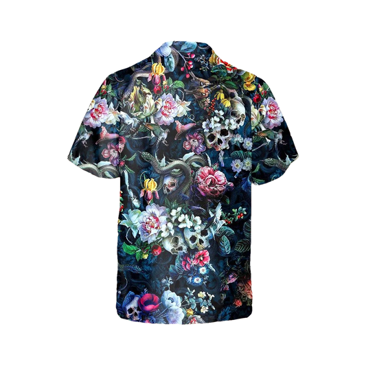 Floral Skull And Snakes Hawaiian Shirt, Hawaiian Button Up Shirt, Aloha Shirts Moonbestprint