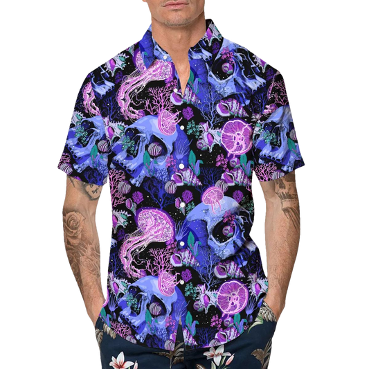Purple Jellyfish Skull Hawaiian Shirt, Hawaiian Button Up Shirt, Tropical Shirts For Men Moonbestprint