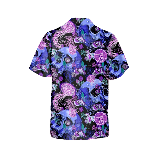 Purple Jellyfish Skull Hawaiian Shirt, Hawaiian Button Up Shirt, Tropical Shirts For Men Moonbestprint