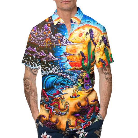 Scary Skull Beach Hawaiian Shirt, Hawaiian Button Up Shirt, Tropical Shirts For Men Moonbestprint